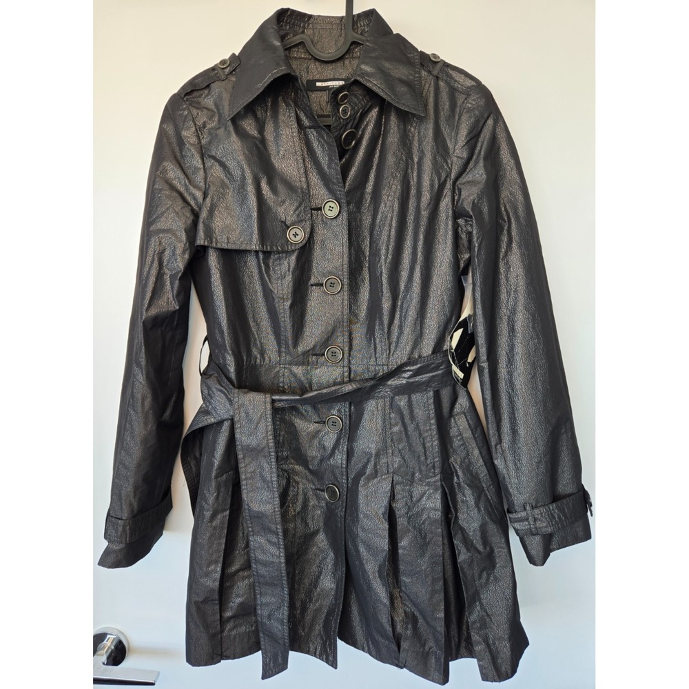 Attitude Jay Manuel Trench Coat Dress Belted Pleated Women Sz 6 Shimmer Grey Y2K